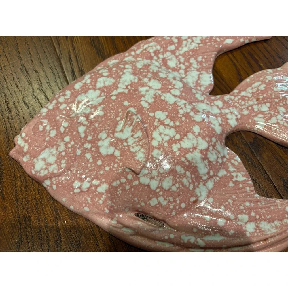 Vintage Tropical Ceramic Angel Fish Splatter Ware Wall Decor 11 Inch Nautical